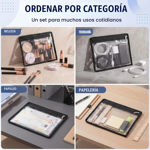 Vista 4 de Ireer 18 bolsas transparentes con cremallera de PVC, impermeables, bolsas transparentes con cremallera, bolsas de almacenamiento, multiusos