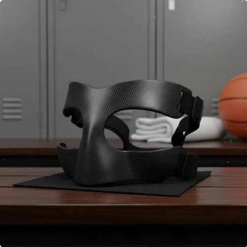 Vista 2 de Qianly Protector facial de baloncesto con patrón de fibra de carbono, protector de nariz de baloncesto, absorción de golpes, cubierta facial