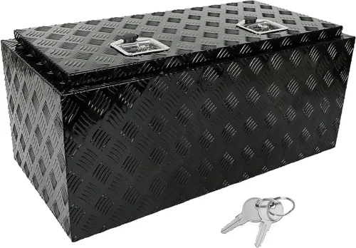 Vista 24 de Caja de herramientas de aluminio negro resistente de 16 x 7.5 x 10 pulgadas con cerraduras y llave de cierre con mango en T, caja de herramientas