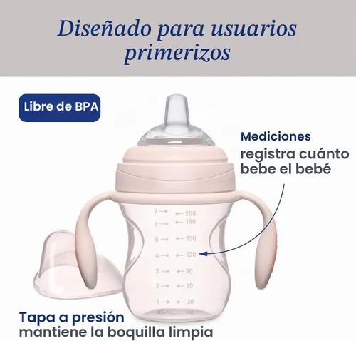Vista 5 de Chicco Transition Training Sippy Cup, Soft Silicone Spout, 4m+, 7oz Taza de entrenamiento, asas extraíbles de fácil agarre, marcas de medición, apto