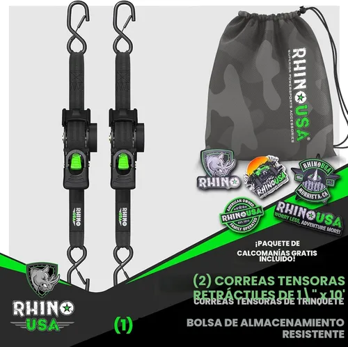 Vista 6 de Rhino USA Correas de trinquete retráctiles (paquete de 2) – 1 pulgada x 10 pies (1,209 libras de resistencia a la rotura) – Correas de amarre auto