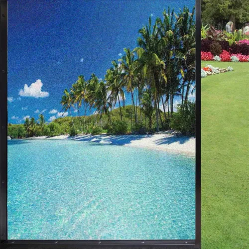 Vista 20 de Película decorativa de privacidad para ventana, control de calor, bloqueo solar, protección UV, diseño abstracto oceánico, adherencia estática Azul
