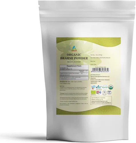 Vista 2 de HERBAL HILLS Brahmi Organic Powder Bacopa Monnieri Cuidado del Cabello 1 Libra 16 oz Paquete de 1