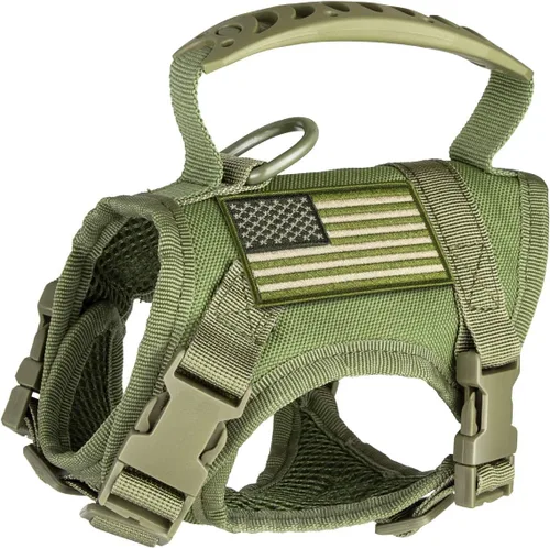 Vista 11 de Chaleco táctico de nailon ajustable para perro, cómodo chaleco acolchado de malla con hebilla de liberación rápida y mango de goma para perros