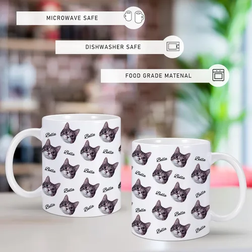 Vista 5 de Taza personalizada con nombre de cara de gato, taza de café personalizada, taza de foto de gato personalizada de 11 onzas, bonitos regalos
