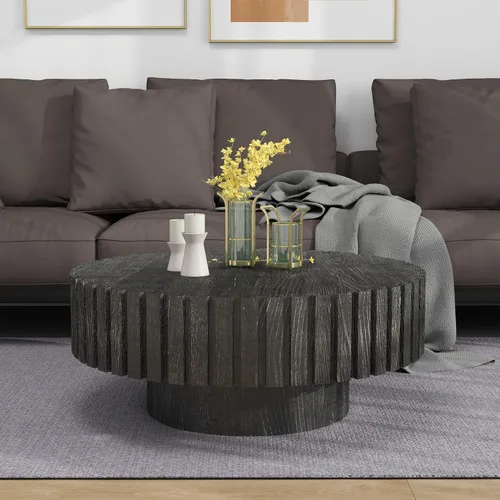 Vista 11 de Mesa de centro redonda de madera de Burl de 31.49 pulgadas, moderna mesa de centro circular circular baja contemporánea para sala de estar, espacio