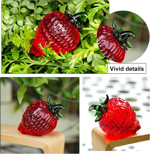 Vista 3 de LONGWIN Paquete de 1 figura de fresa de cristal y 1 figura de calabaza de cristal, fruta y verdura, decoración de cocina para el hogar