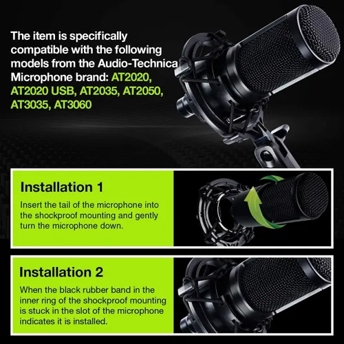 Vista 4 de AT2020 Soporte de amortiguador para micrófono con filtro pop, [Construido a medida para micrófono audio technica] Clip de sujeción de amortiguador