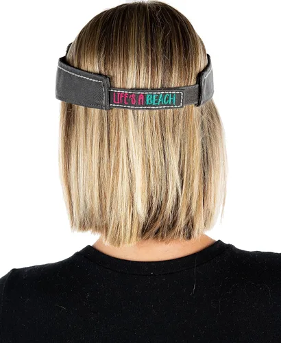 Vista 7 de Funky Junque Gorra de béisbol para mujer, diseño de cola de caballo alta, media visera, ajustable, gorra atlética La vida es una playa - Negro