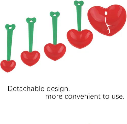 Vista 5 de Cucharas medidoras de cereza, 2 cucharaditas medidoras de plástico con forma de corazón, juego de cucharas medidoras de plástico para líquidos