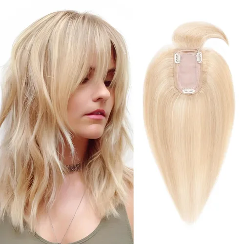 Vista 23 de SEGO Topes de cabello para mujeres de cabello humano real con cabello delgado, topes de cabello con clip frontal de 150% de densidad con base