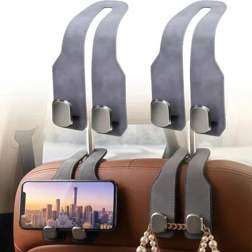 Vista 11 de Ganchos para reposacabezas de asiento de automóvil, soporte de doble gancho Marrón