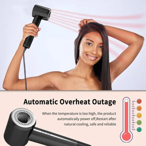 Vista 8 de Secador de pelo para mujer: motor de 110,000 RPM para secado ultrarrápido, 3 temperaturas y 2 ajustes de velocidad, diseño ligero con boquilla