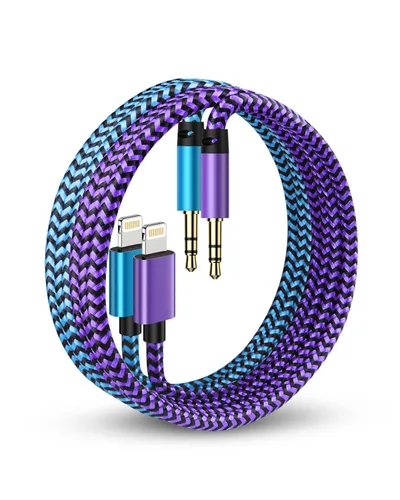 Vista 9 de Cable auxiliar para iPhone, cable de audio Lightning de 3.5mm con espiral, cable auxiliar macho certificado MFi de Apple para iPhone 14 Pro Max 13