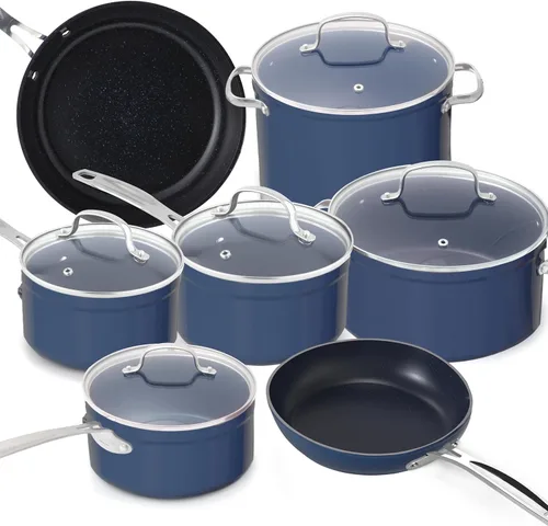 Vista 11 de Nuwave - Juego de 12 utensilios de cocina forjados y ligeros, revestimiento ultra antiadherente de cerámica Duralon G10 saludable, tapas de vidrio