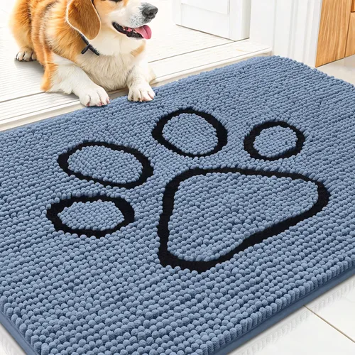 Vista 236 de Smiry Tapete para puerta de perro para patas fangosas, absorbente y Gris y negro