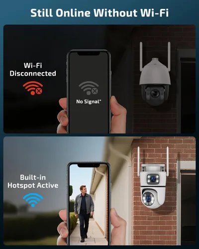 Vista 9 de OHWOAI Cámara de seguridad al aire libre inalámbrica de doble vista, cámaras de vigilancia 2.4G/5G WiFi PTZ con visión nocturna a