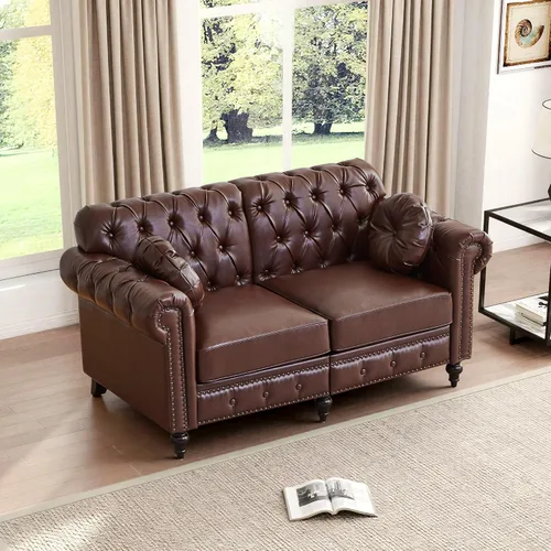 Vista 13 de ORRD Sofá de 2 piezas para sala de estar, silla moderna de piel sintética con respaldo alto, sofá biplaza con botón acolchonado, ribete de cabeza