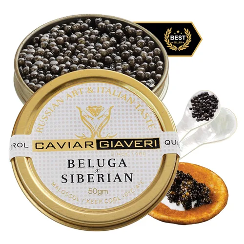 Vista 9 de BESTER CAVIAR Royal Beluga - Juego de muestras híbridas de 1.05 onzas (1.06 oz) - Paquete de muestras de esturión Huso huso x Baerii - Juego