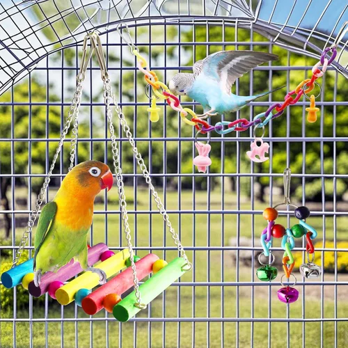 Vista 5 de Juguetes de cacatúa, periquitos de pájaros, juguetes de accesorios de jaula