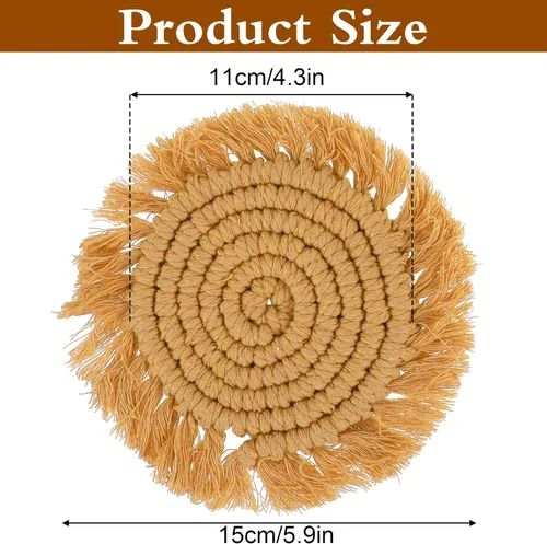 Vista 2 de 4 posavasos de macramé bohemios, hechos a mano con bordes de borlas, para café, hogar, cocina, oficina, decoración de mesa
