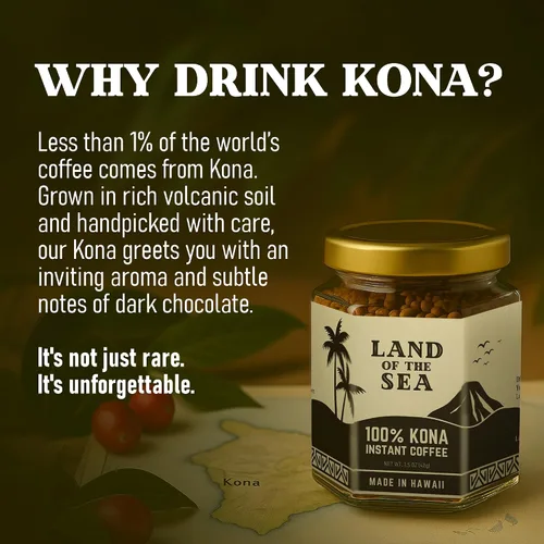Vista 4 de CAFÉ KONA 100% - Café instantáneo premium liofilizado - Café bajo en ácido - Café arábica de tueste medio de Hawái, 1.5oz (1 paquete 22 porciones)