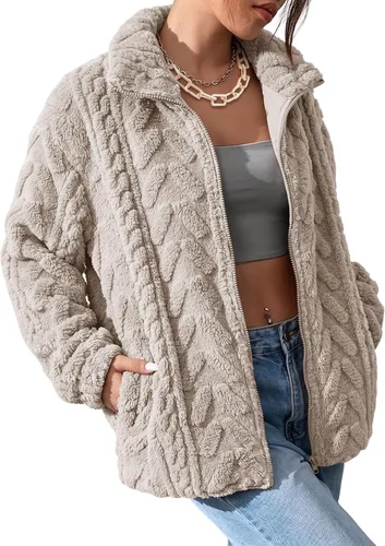 Vista 18 de Dokotoo Chaqueta de forro polar de invierno para mujer, abrigo casual con Pétalo de orquídea