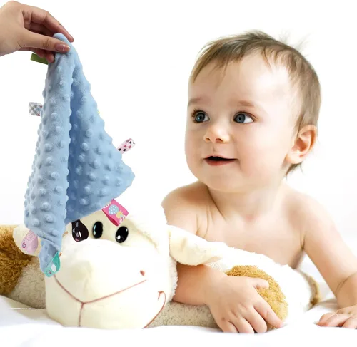 Vista 6 de CREVENT Manta de seguridad facial de animales de felpa suave para niños y niñas, gran regalo para cumpleaños, baby shower (perro azul + etiqueta)
