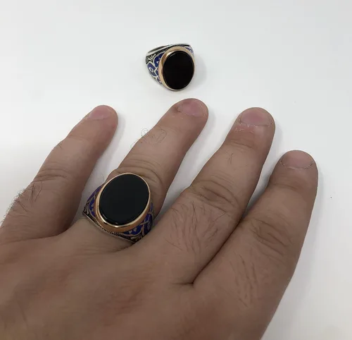 Vista 9 de KAR Anillo de plata de ley 925 K con piedra de ónice negra esmaltada para hombre, edición especial K62S
