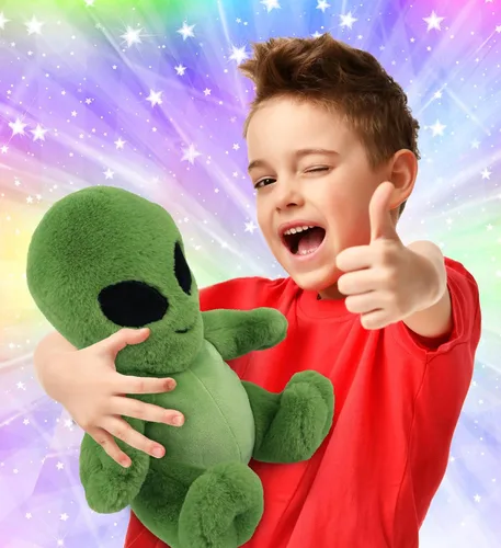 Vista 2 de DolliBu Peluche alienígena de peluche, alienígena verde suave, abrazable, adorable juguete de peluche de criatura espacial, lindos regalos extraños