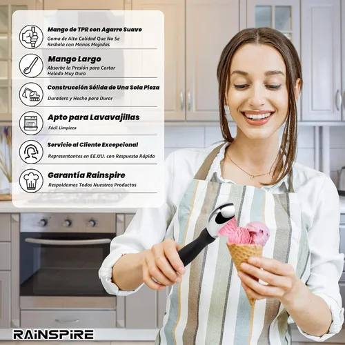 Vista 6 de Rainspire Cuchara de helado de acero inoxidable con mango cómodo, cuchara para helado resistente, pala para helado, ideal para cucharas de helado