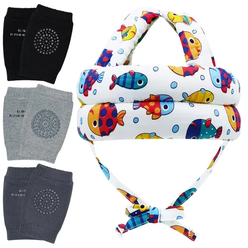 Vista 14 de Protector de cabeza de bebé y rodilleras para bebé, 3 pares de protectores para niños pequeños, cojín de algodón suave, capucha de seguridad Coche