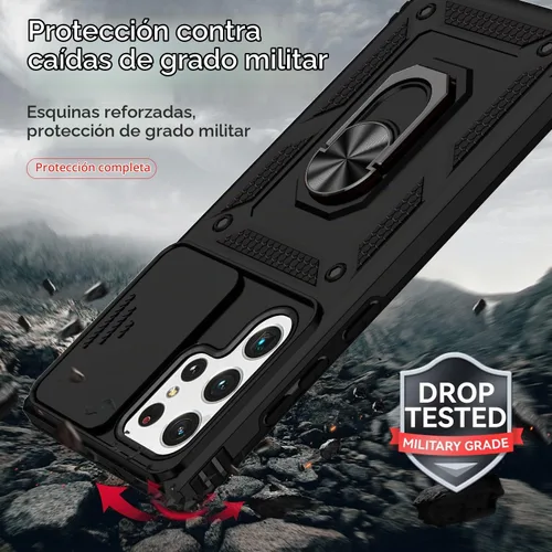Vista 5 de Funda para Samsung Galaxy S22 Ultra con cubierta para lente de cámara, protector de pantalla HD, probado contra caídas de grado militar, soporte