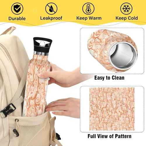 Vista 4 de Sweet Savannah Cats Brown, Sports Water Bottle with Handle Keeps Hot and Cold Lightweight for Bike Running Sports Travel Gym 13