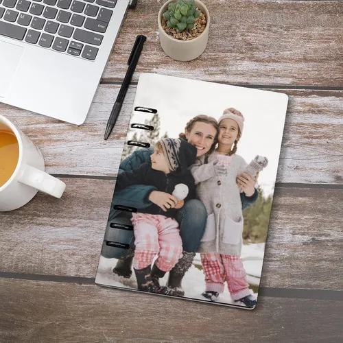 Vista 7 de Hwyuqiya Personalized Journal Notebook for Gift with Your Photo or Text, Custom Picture Diary, A5 PU Leather Notebook with 6-Ring Binder and 180