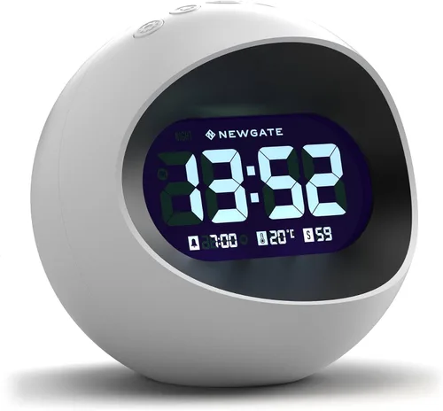 Vista 11 de NEWGATE® Reloj despertador Centre of The Earth Reloj LCD digital retro redondo Negro Ideal para mesita de noche, escritorio o estante