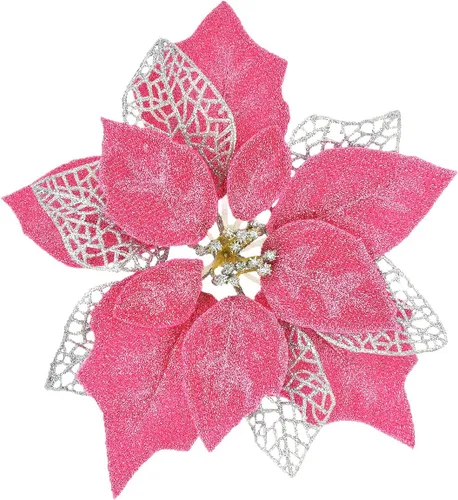Vista 8 de (paquete de 12) adornos para árbol de Navidad con purpurina y flores