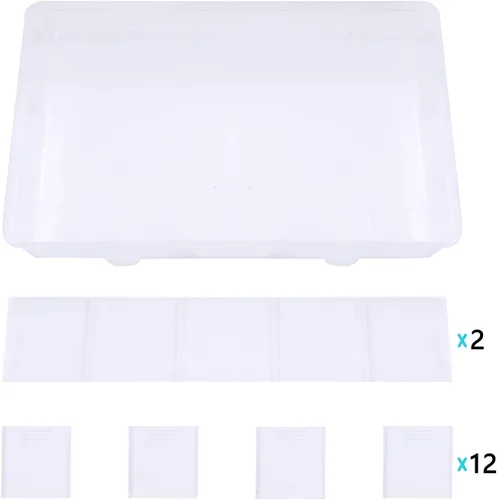 Vista 2 de Gospire Organizador de joyería Caja de almacenamiento de plástico transparente con 15 grandes rejillas con divisores extraíbles