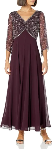 Vista 11 de J Kara Vestido largo de manga 3/4 con cuello en V y cuentas para mujer Negro/Arma/Mercurio