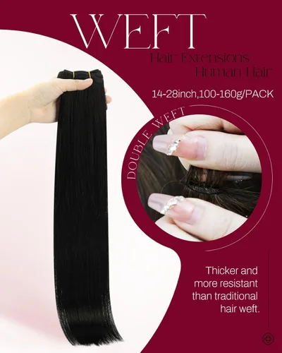 Vista 2 de Moresoo Extensiones de cabello humano real para coser, color negro natural