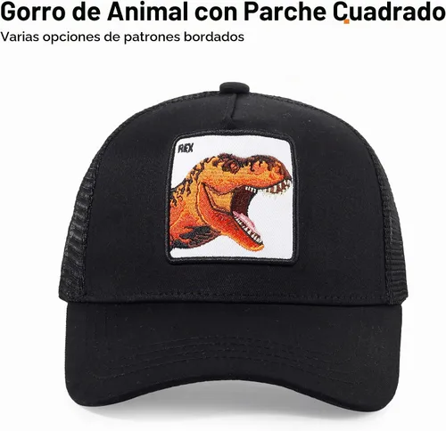 Vista 2 de Gorra de camionero para hombre con animal, gorra ajustable con cierre de presión, gorra de béisbol bordada, malla transpirable, parche cuadrado