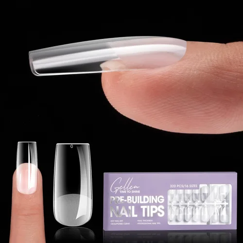 Vista 11 de Gellen - Puntas de uñas cortas de almendra, 504 unidades, gel suave transparente de cobertura completa, 12 tamaños Almendra corta transparente