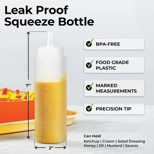 Vista 2 de Restaurantware - Botella Exprimible de Condimentos de 8 Onzas, 1 Botella Exprimible de Plástico con Tapa - Punta Dispensadora de Precisión