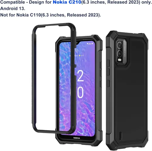 Vista 2 de Ailiber Funda para Nokia C210, protector de pantalla de vidrio templado, parachoques de TPU de 2 capas, protección resistente, color negro