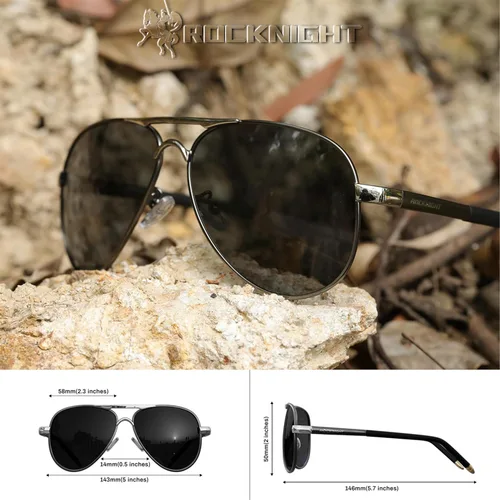 Vista 3 de ROCKNIGHT Lentes de sol polarizados estilo aviador para hombres y mujeres, lentes de sol con parte superior plana de metal, ligeras