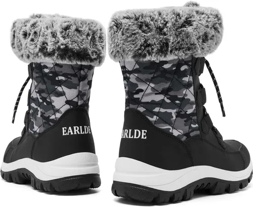 Vista 6 de EARLDE Womens Snow Boot With Waterproof Lace Up Mid-Calf Outdoor Winter Deep Tread Rubber Sole