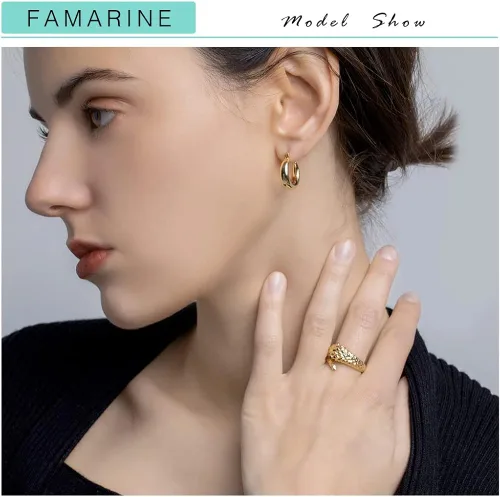 Vista 2 de FAMARINE Aretes de aro pequeños chapados en oro de 14 quilates, delicados aretes minimalistas abiertos para regalo de mujer