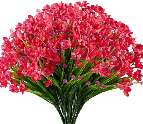 Vista 8 de 6 paquetes de flores artificiales de narcisos, vegetación artificial falsa, resistente a los rayos UV, no se decolora, plantas de plástico sintético