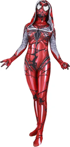 Vista 2 de Pzruyui Disfraz de cosplay de Gwen Stacy Into The Spider Verse Gwenom de tela de elastano para Halloween