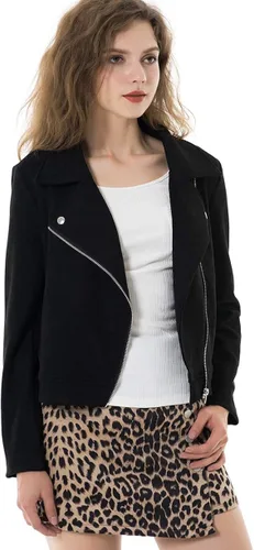 Vista 4 de Apperloth A Womens Solid Long Sleeve Faux Suede Motorcycle Jackets Zipper Short Coats